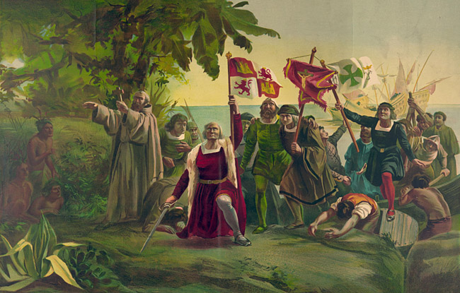 Christoph Columbus - Landung in San Salvador 1492 (Zeichnung: Public Domain)