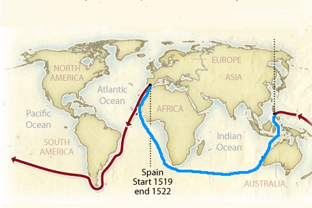 Die Route der Victoria bei der Weltumsegelung