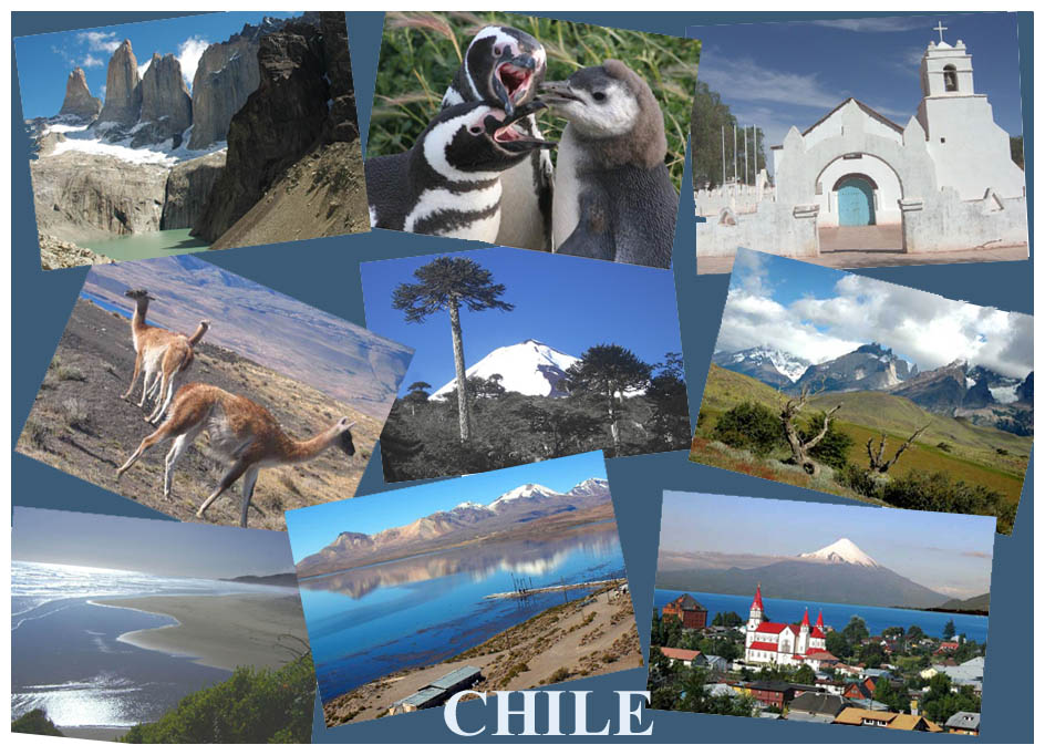 Postkarte mit Motiven aus ganz Chile