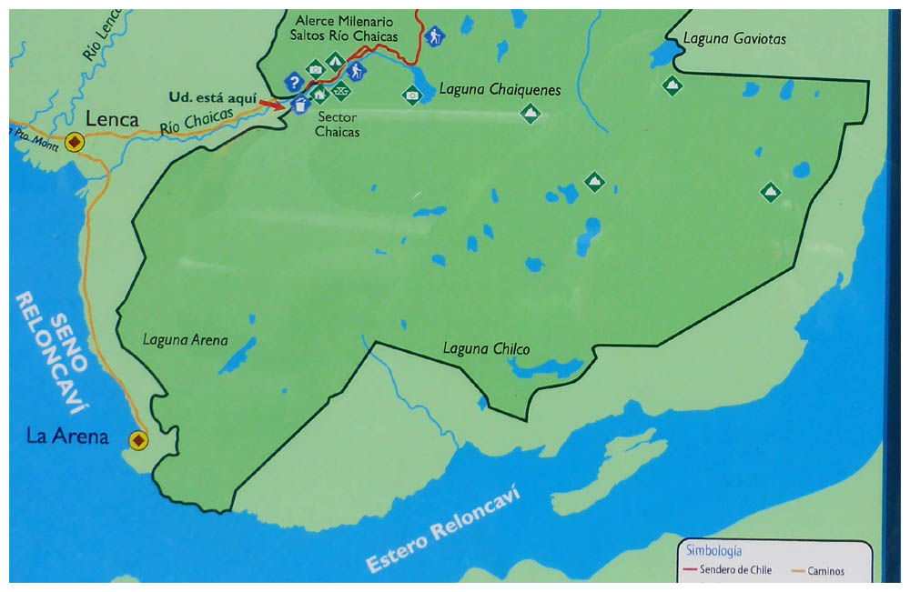 Plan vom Nationalpark Alerce Andino, südlicher Teil.