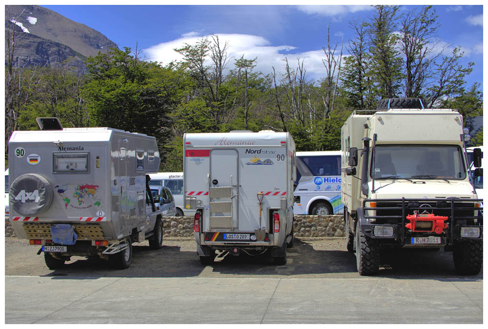 Am Parkplatz vor dem Perito-Moreno-Gletscher