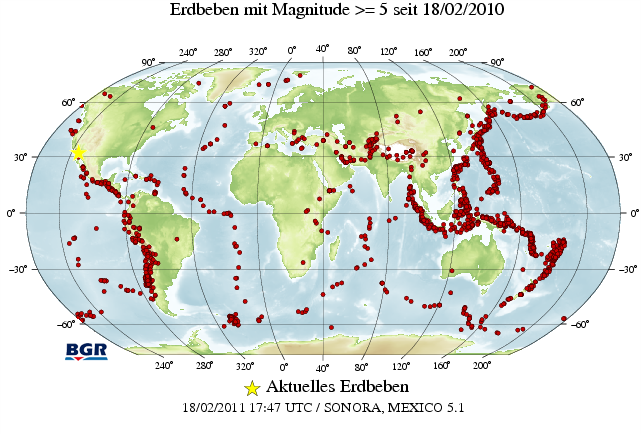 Karte Erdbeben, weltweit