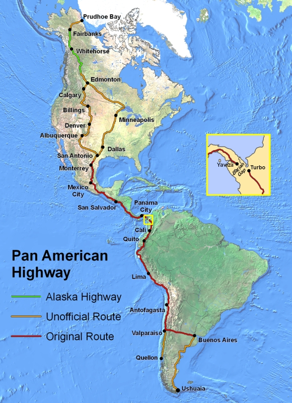 Karte, Verlauf der Panamericana