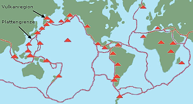 Karte, Vulkanregionen der Erde