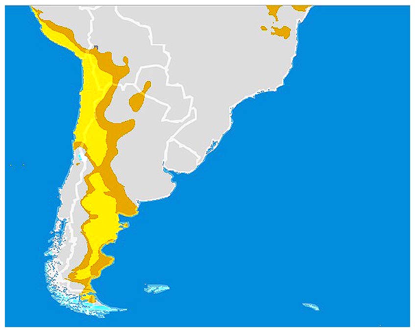 Karte, Trockengebiete Südamerikas
