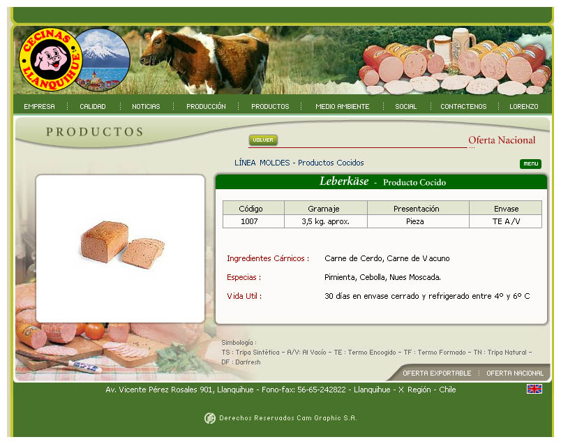 Screenshot der Homepage der Wurstfabrik Mödinger in Llanquihue