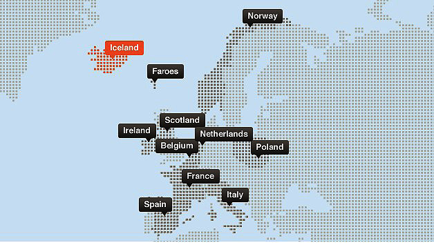 Grafik der Standorte der Marine Harvest in Europa