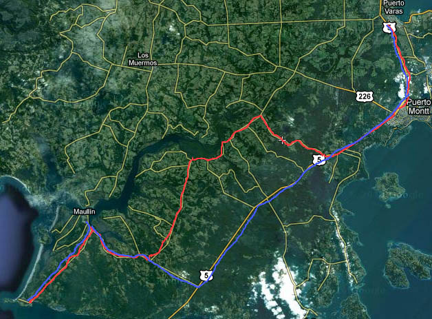 Routenplan von Puerto Varas nach Monte Verde, Carelmapu und Maullin